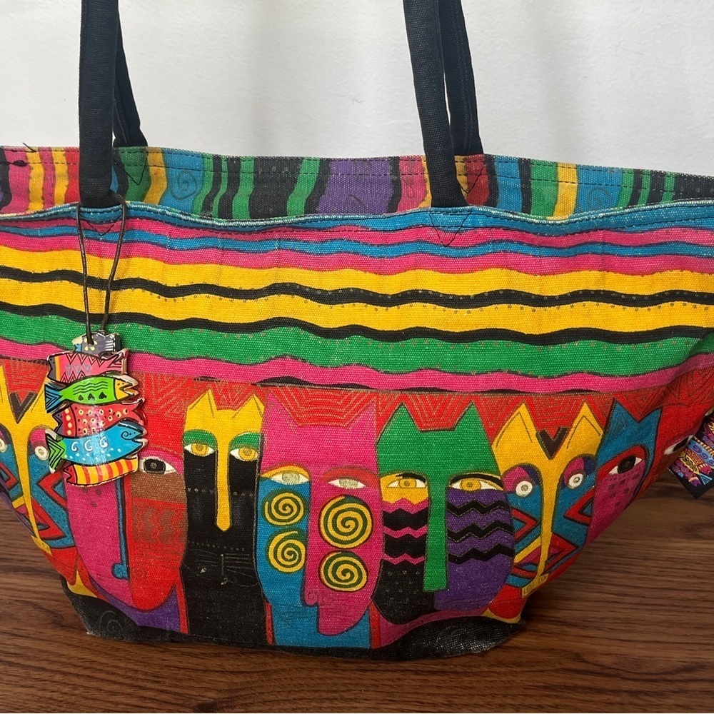 Laurel Burch 90s Cat Shoulder Bag Zip Tote AOP Whimsygoth Phoebe Buffay Cottage - Picture 2 of 13